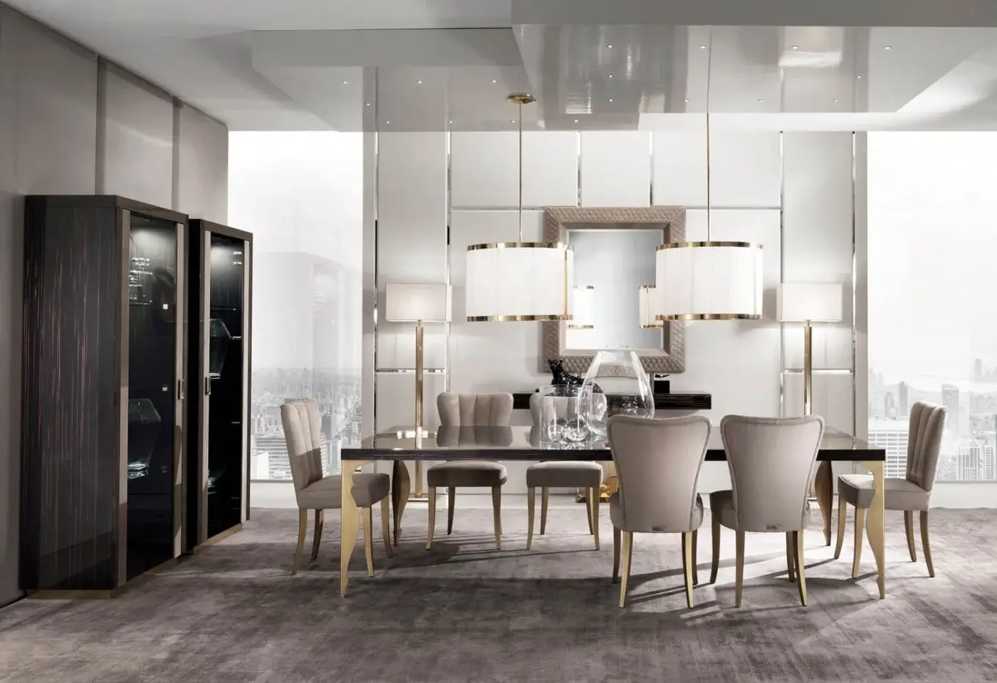 Exceptional DV Home Collection Byron mirror with dark leather frame and natural beveled glass, showcasing a glossy finish