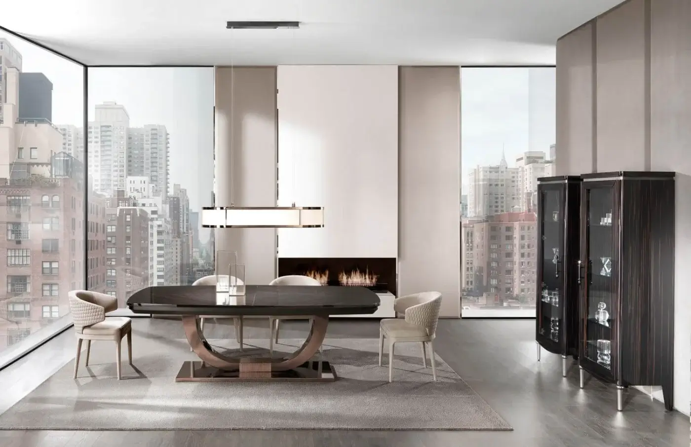 Superior DV Home Collection Vogue table with a dark glossy tabletop and curved Viscose legs crafted in Italy
