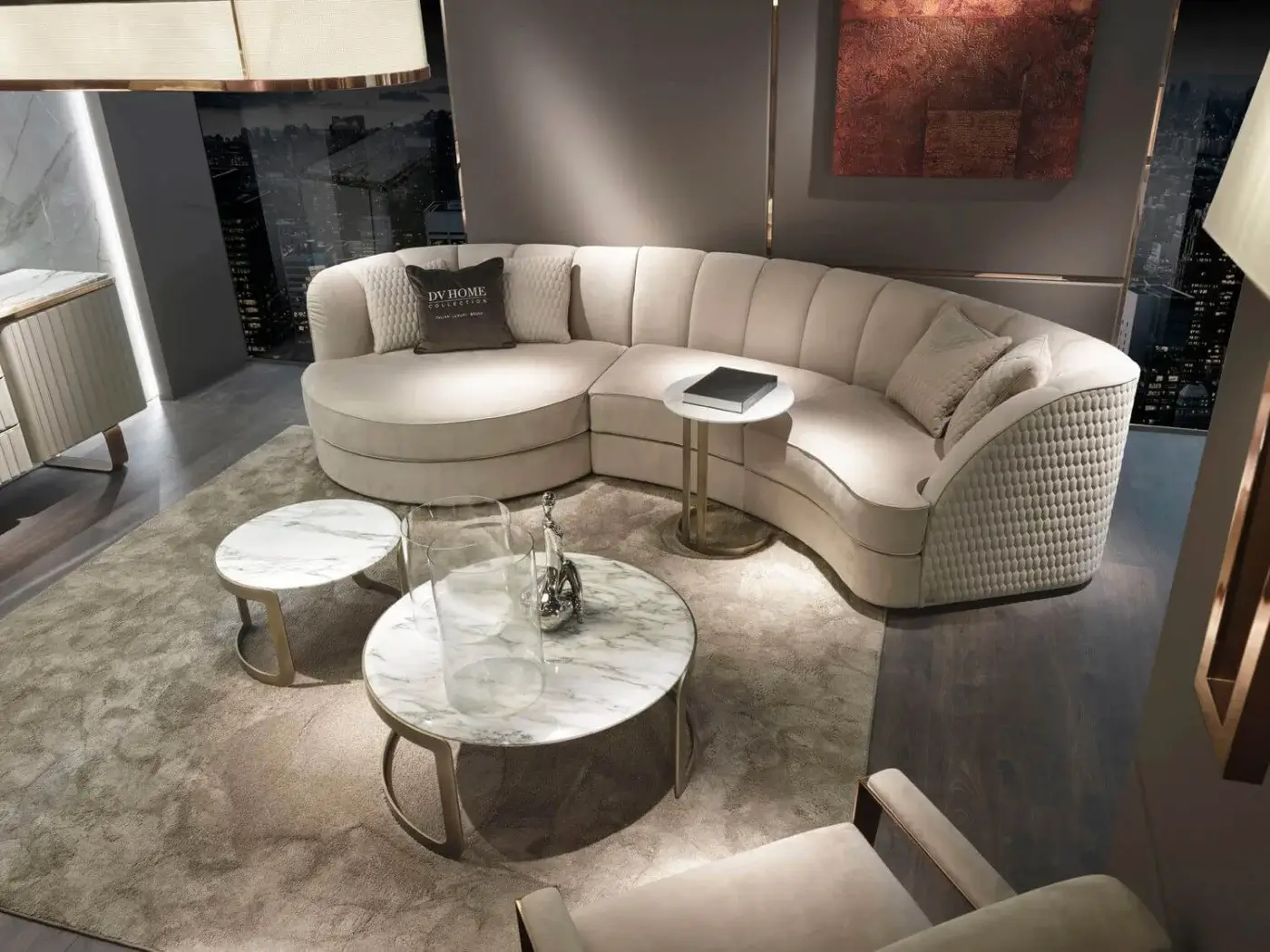 Lavish DV Home Collection Coco side table with steel base and Emperador Dark marble top crafted in Italy