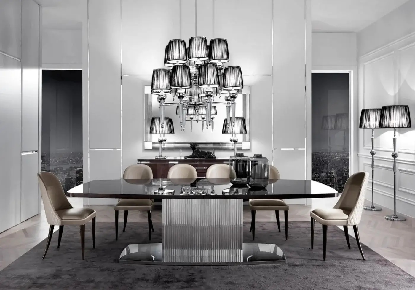 Distinguished DV Home Collection Windsor mirror with multilayered structure and natural beveled stainless steel frame
