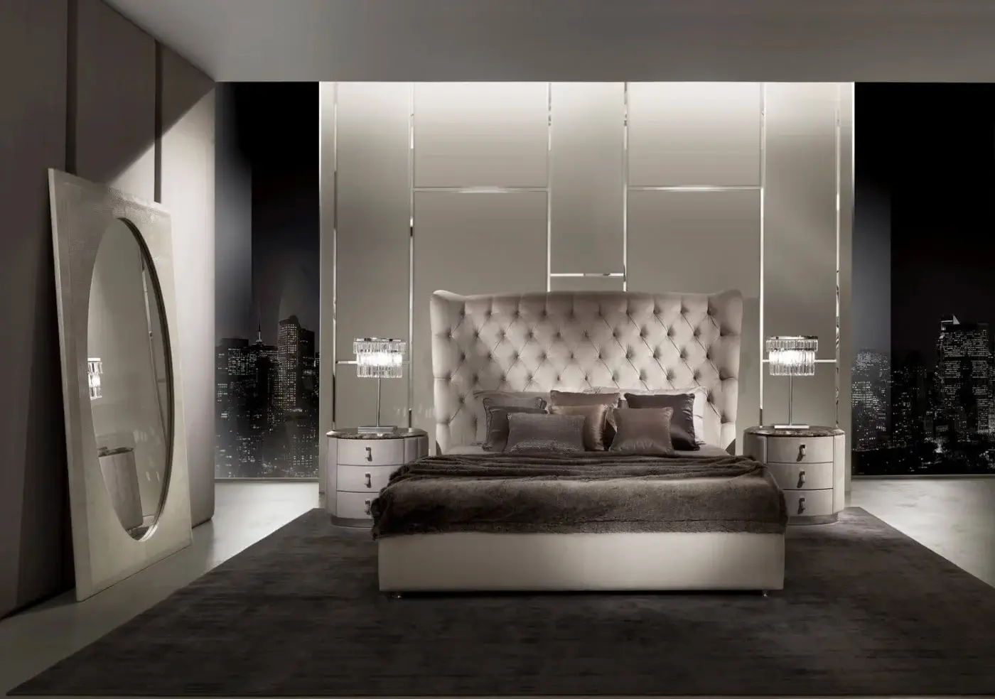 Distinguished DV Home Collection Byron lamp with shining chrome structure and bevelled glass pendants exhibiting a reflective glow