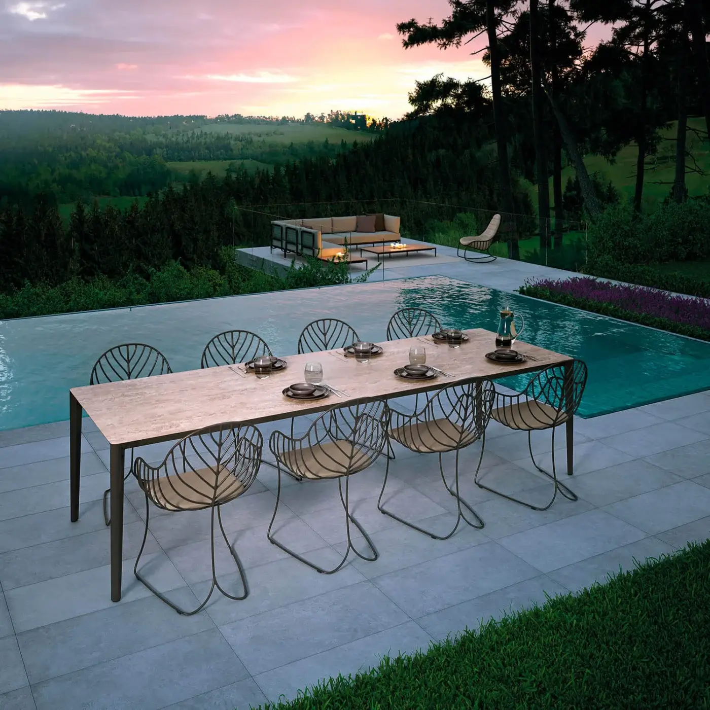 Sophisticated Royal Botania Folia armchair with a matte metal frame and light textile seat embodies contemporary design