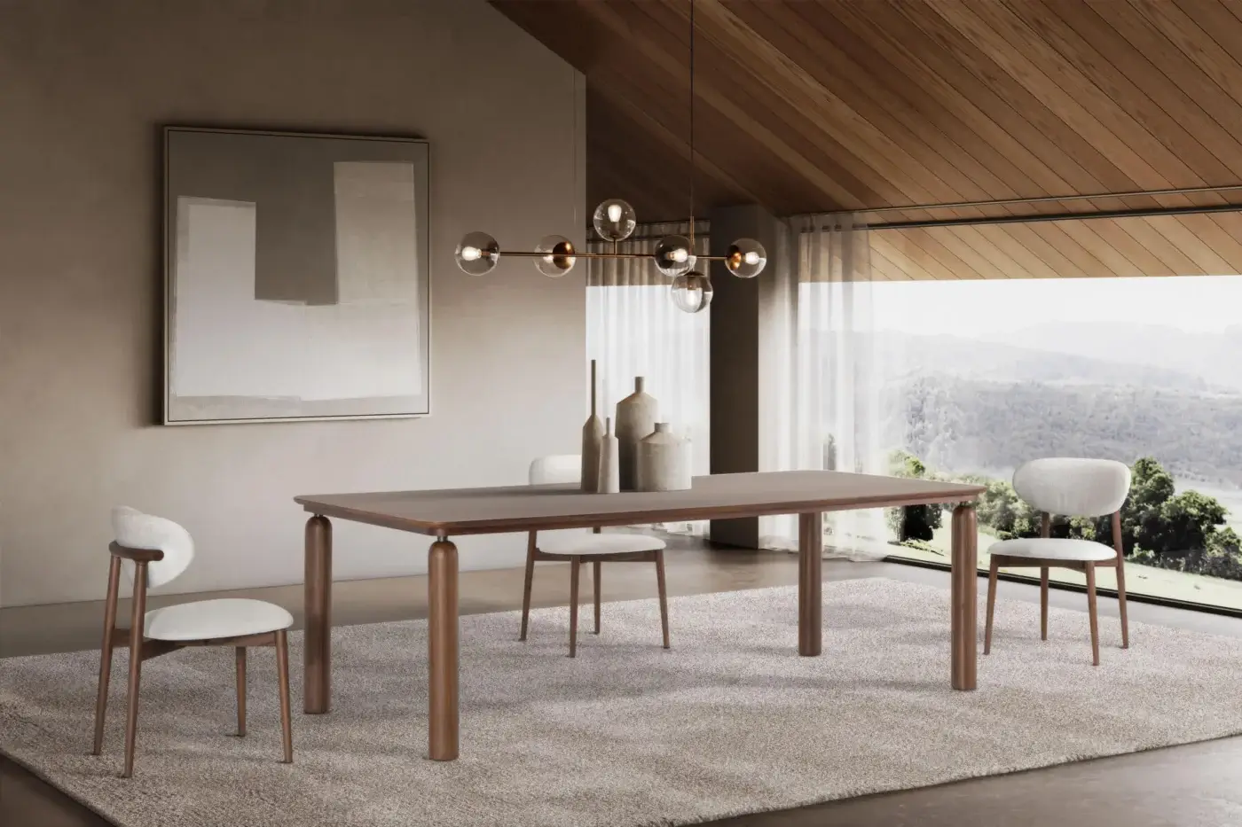 Elegant Pacini & Cappellini Camilla chair with solid ash wood frame and neutral beige textile upholstery in satin finish