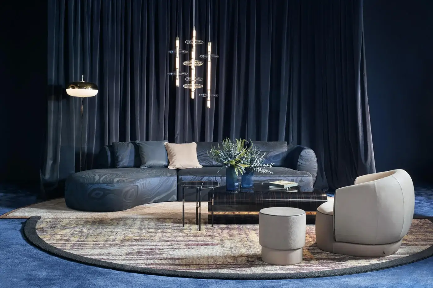 Distinguished Sicis Botero lounge chair with muted gray textile upholstery and multilayer solid timber frame