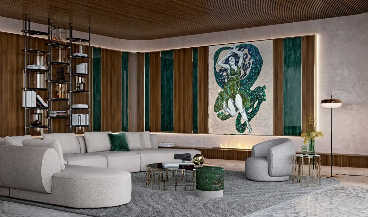 Superior Sicis Botero sectional with soft lines and generous seating upholstered in smooth matte beige textile or leather
