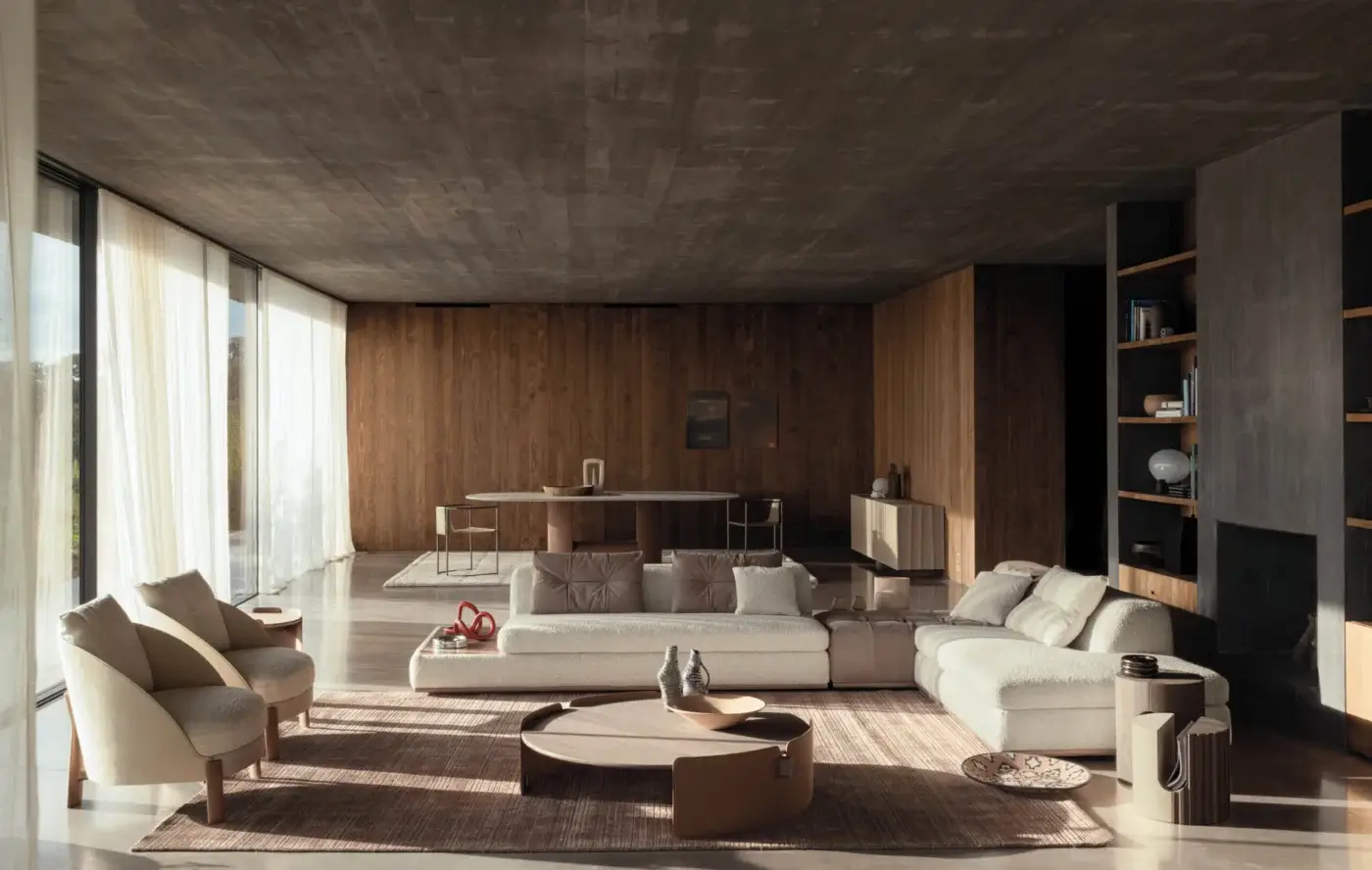 Lavish Cierre1972 Montgomery sectional with textured bouclé textile, quilted modules and included decorative cushions