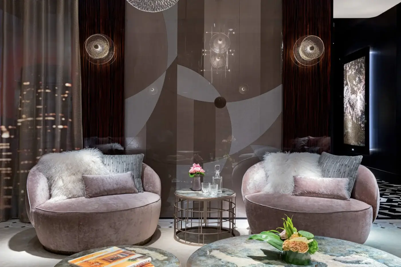 Distinguished Sicis Koro side & coffee table with luminous Vetrite glass and golden brass-finish metal base crafted in lacquered stainless steel