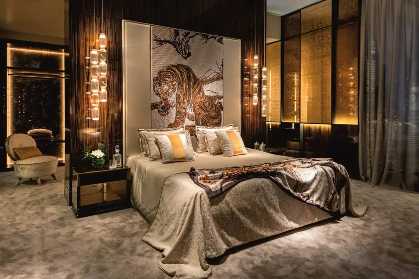 Distinguished Sicis Blake nightstand in ebony wood and luminous Vetrite glass with glossy polish and chrome profiles