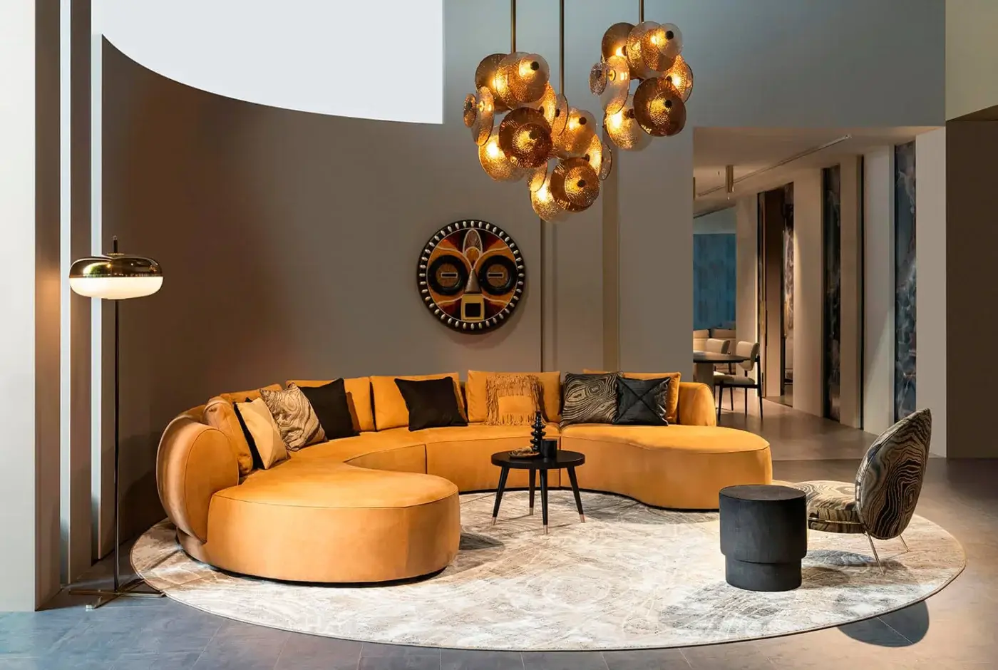 Distinguished Sicis Mask Capsule Collection mask crafted in Italy with natural wood, mosaic tesserae, and Vetrite glass in bronze and brown tones