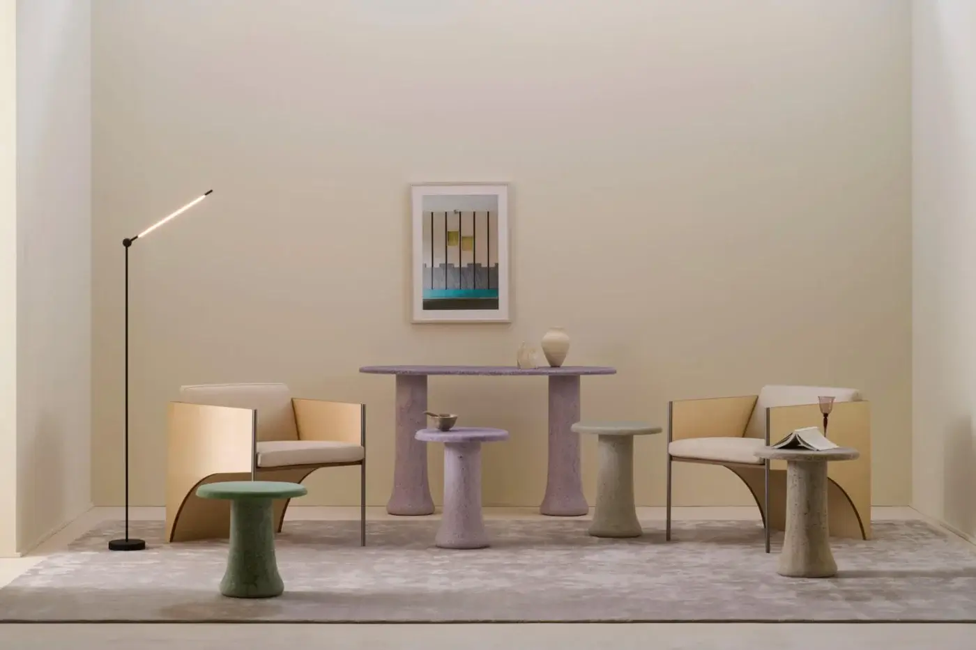 Distinguished Glas Italia Babar console crafted in lavender from recycled glass grit and plant-based polymers with a matte finish