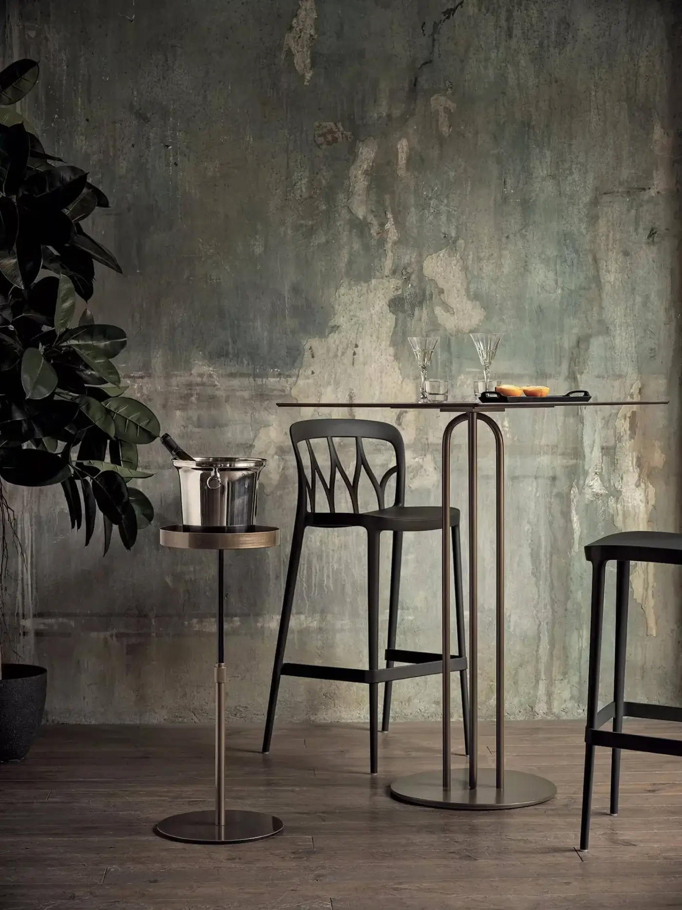 Elegant Bontempi Lift side table in dark bronze metal with smooth satin finish embodies refined functionality