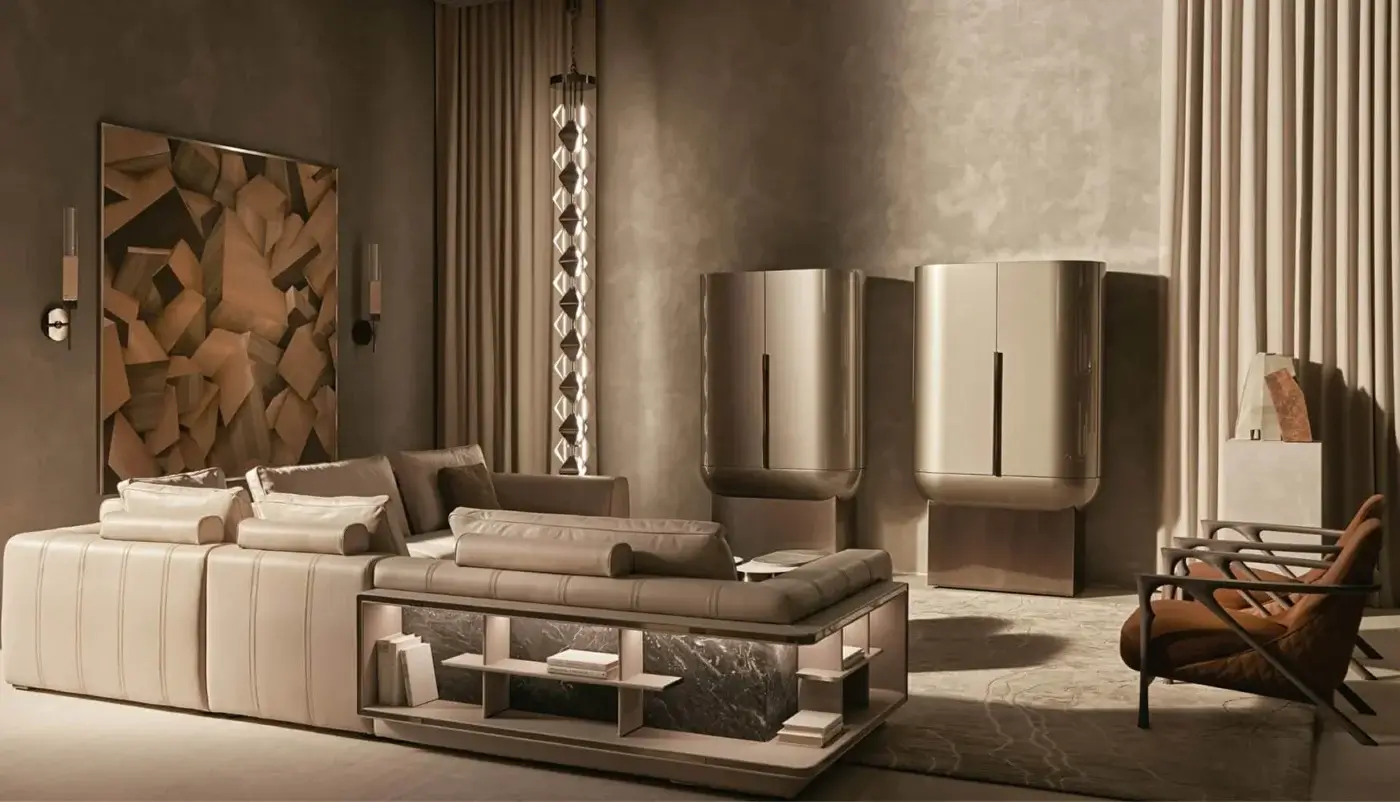 Distinguished Visionnaire Sputnik chandelier with tubular steel and glossy rhomboidal diffusers in muted gold satin finish