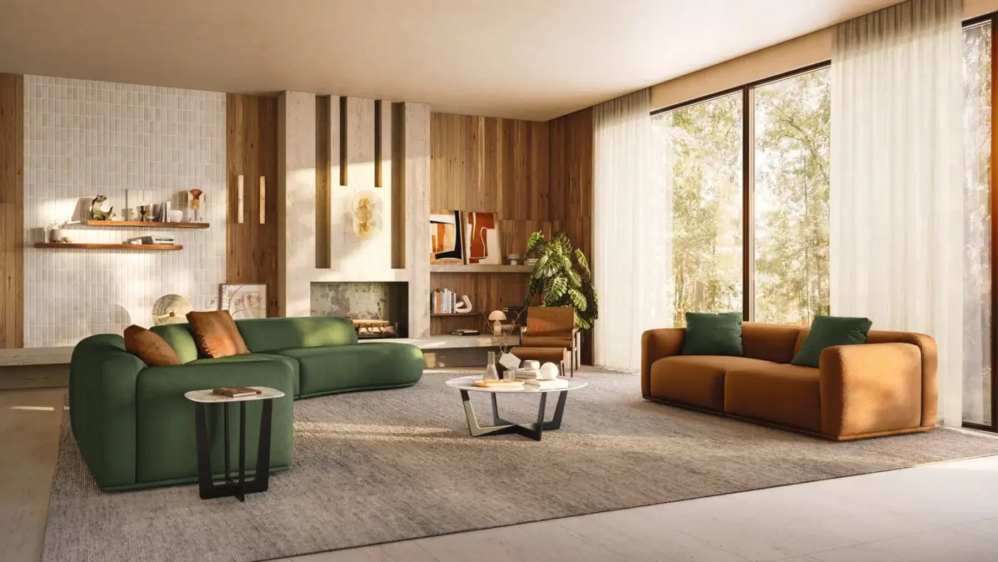 Superior CTS Salotti Jack lounge chair upholstered in plush forest green textile with a skillfully crafted Canaletto walnut wood frame