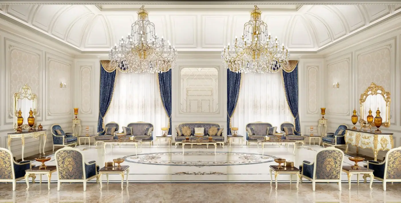 Superior Modenese Midnight Moon sideboard crafted in Italy with white structure, gold leaf detailing and marble top