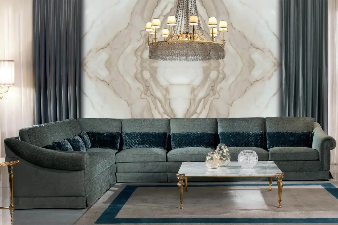 Exceptional Zanaboni T181/C coffee table with clear glass surface and ornate gilded brass detailing