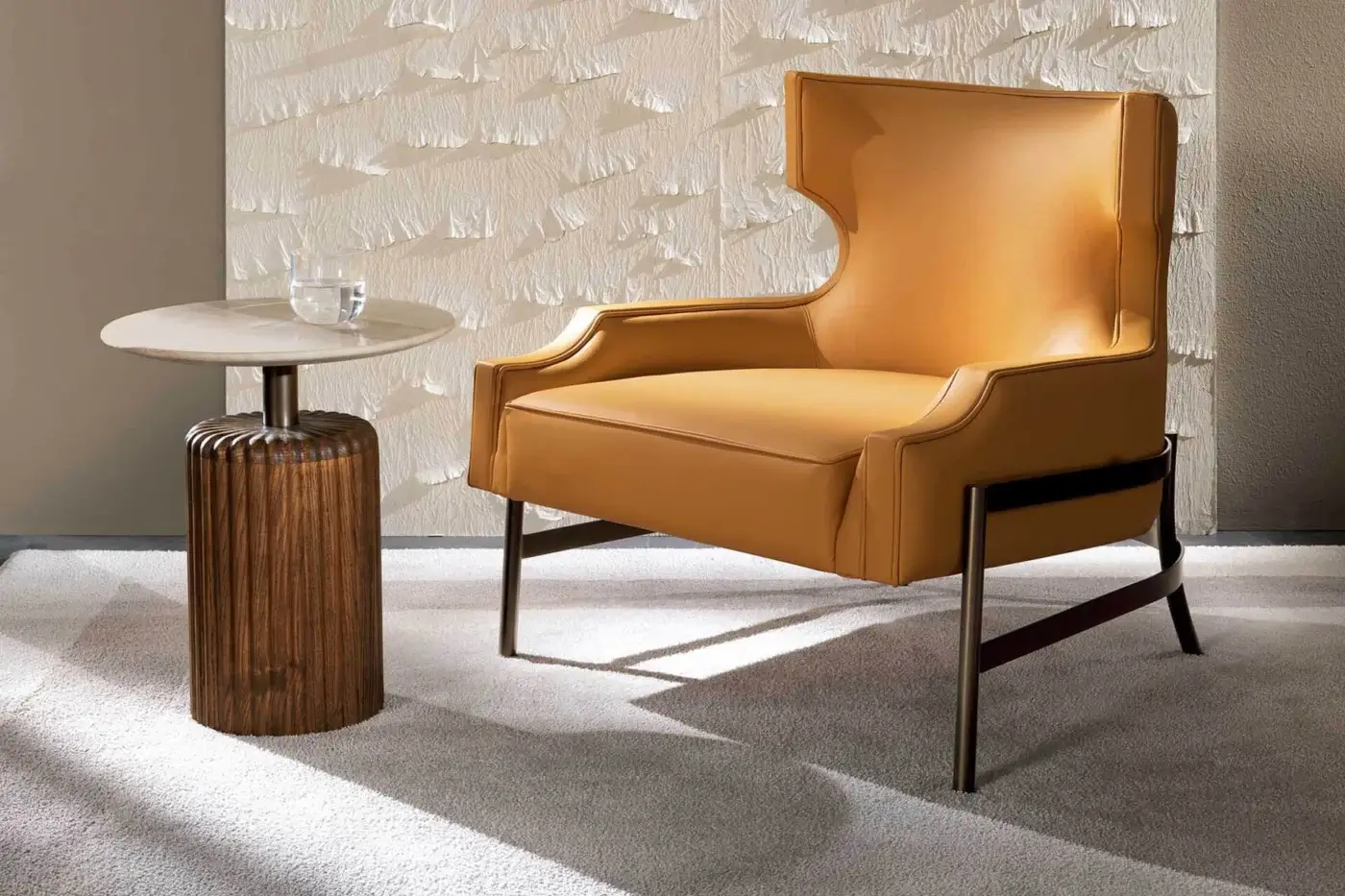 Elegant Zanaboni Babylon side table with clear glass top and satin finished solid ash wood base
