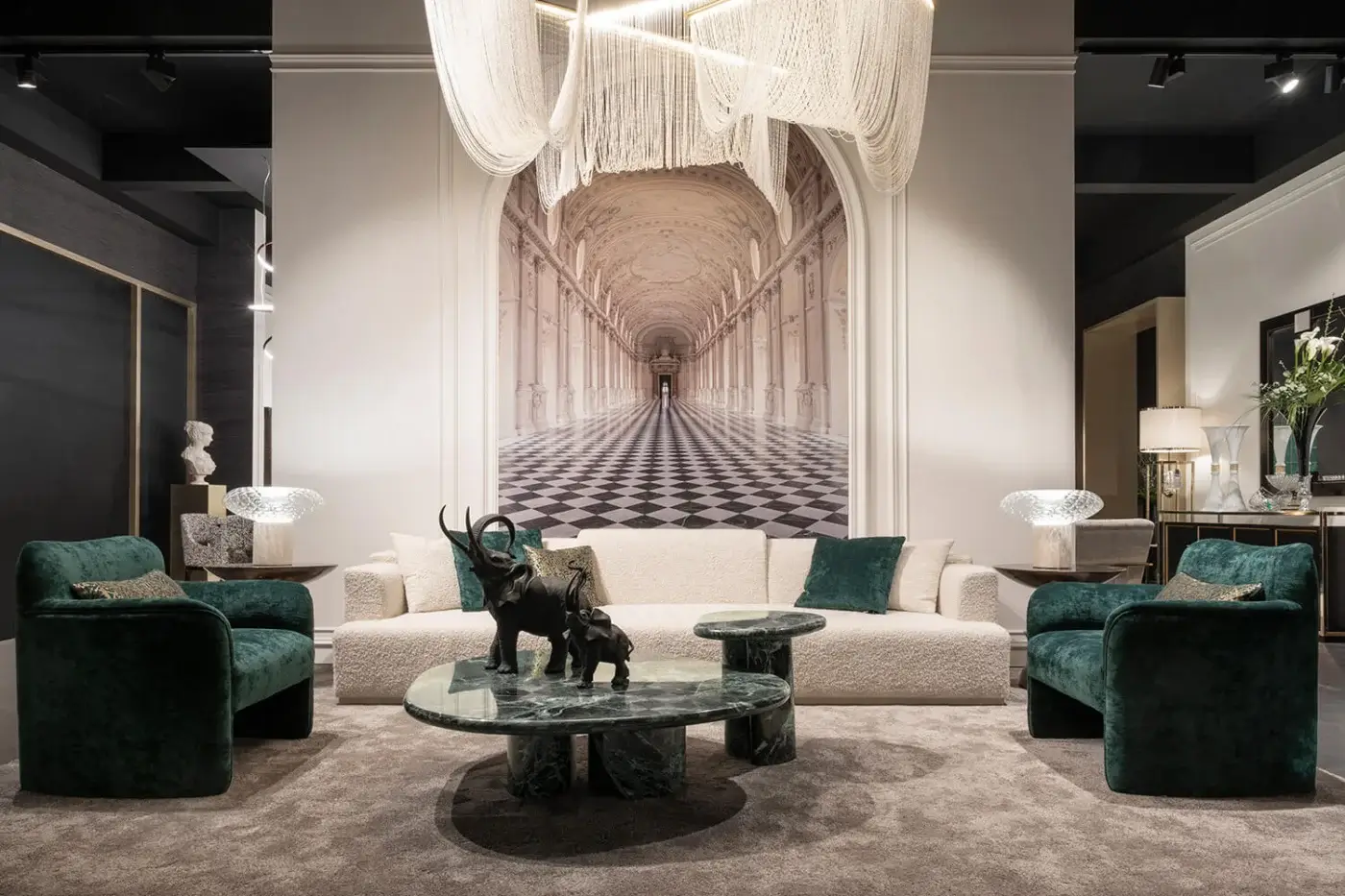 Distinguished Zanaboni Cloud side table crafted in glossy Verde Alpi marble with a fluid tabletop and widening base