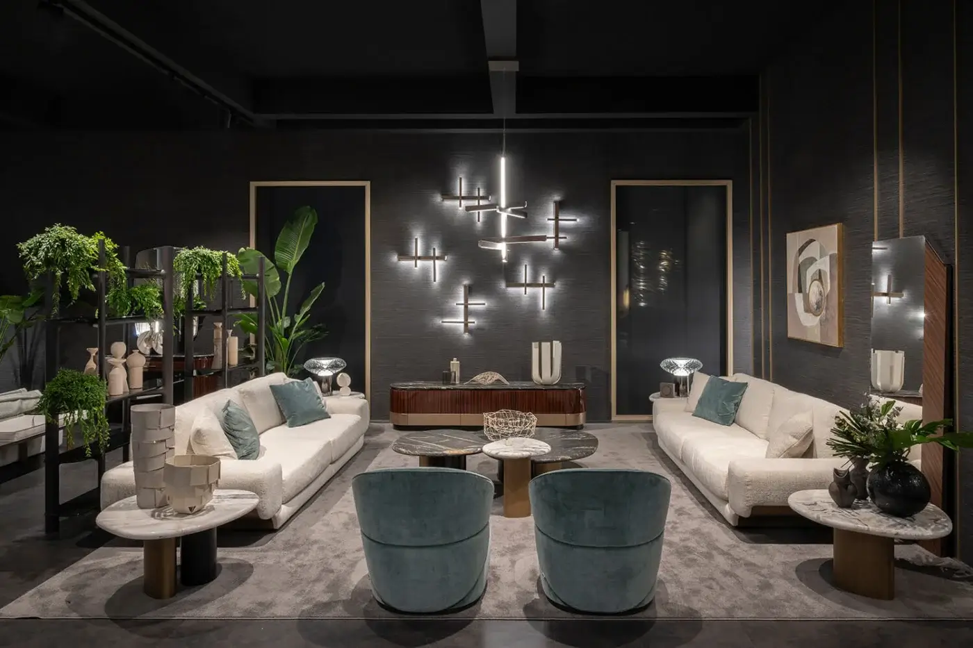 Captivating Zanaboni Milo sofa with light beige textile and striking aluminum detail wrapping armrests