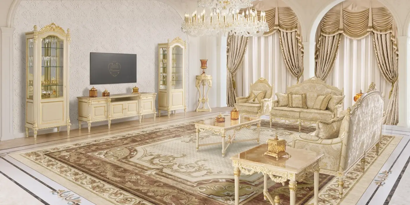 Sumptuous Modenese Imperial Majesty lounge chair in creamy beige damask textile with gilded wood carving