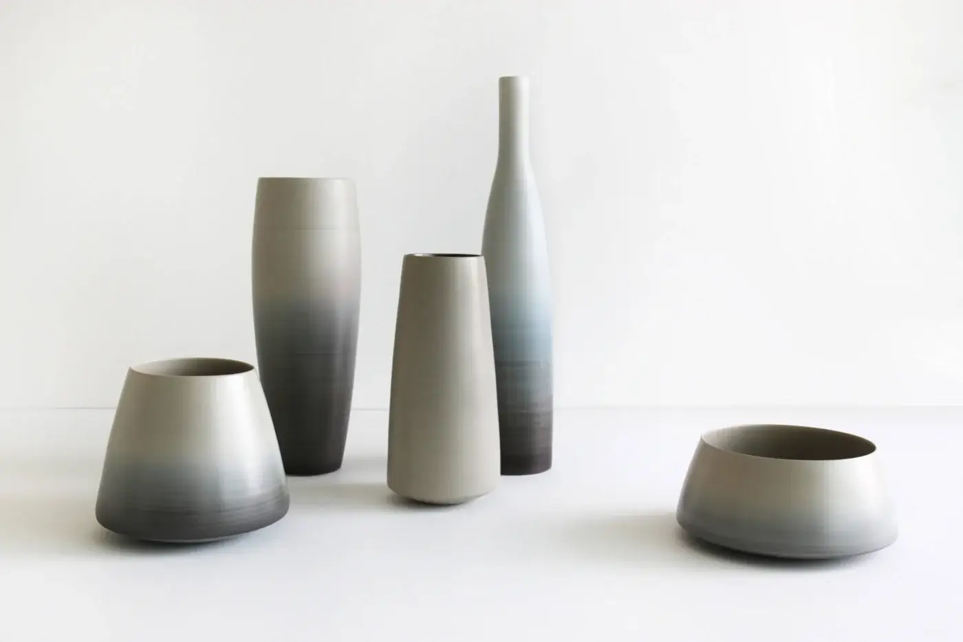 Distinguished Rina Menardi Vasi Ovali vase with gradient gray tones and smooth matte finish crafted for decorative use