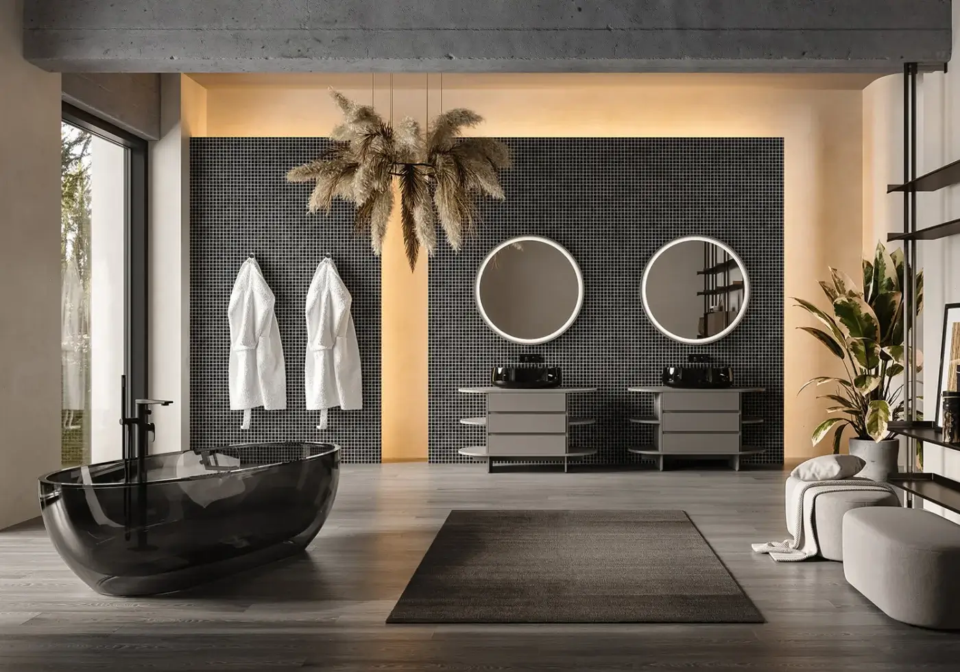 Distinctive Norah Design EYBT 05 bathtub crafted in Norahcrystal with a deep black glossy finish and flowing silhouette