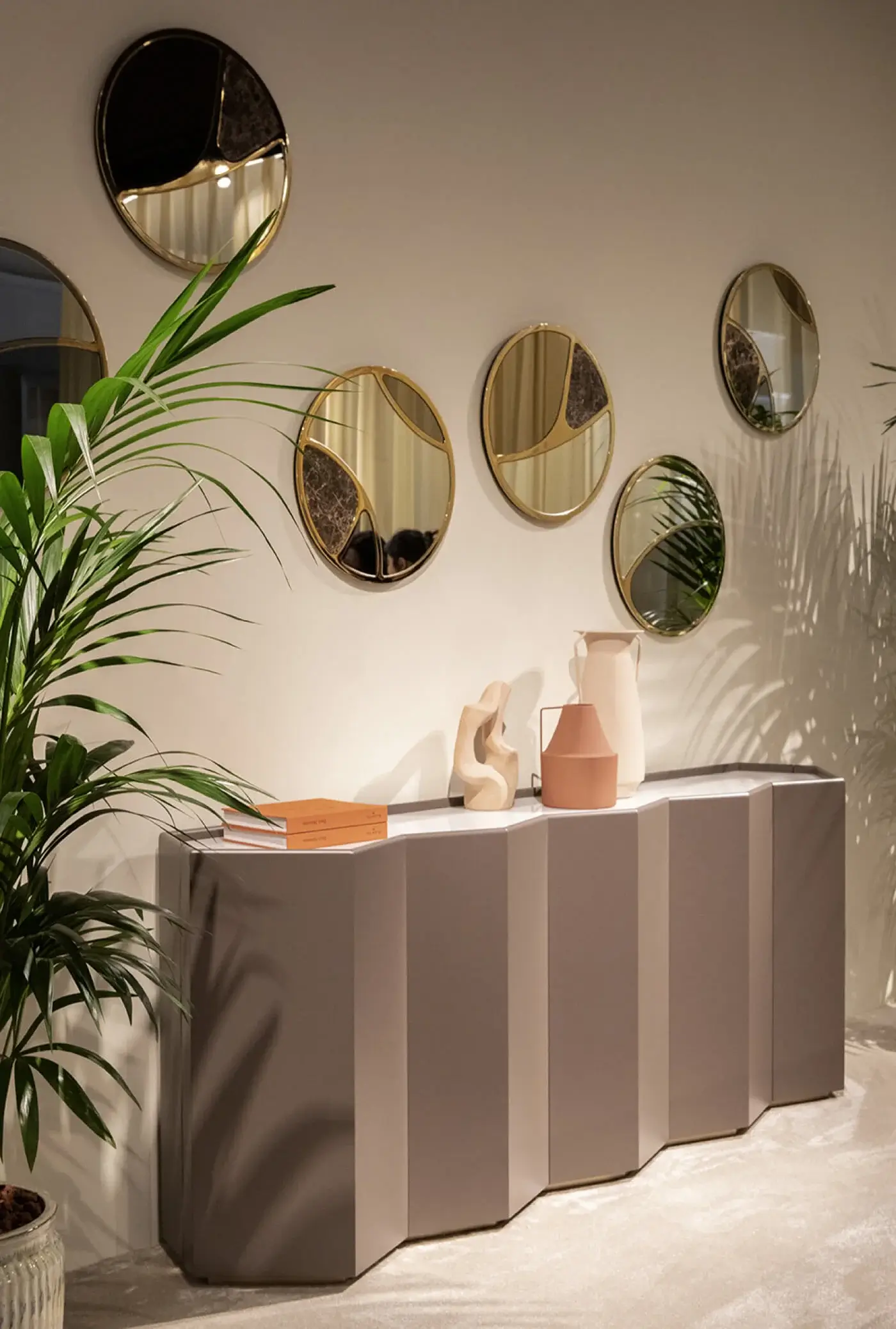 Superior Black Tie Gemma sideboard crafted in Italy with dusty rose paneled facade and smooth matte finish