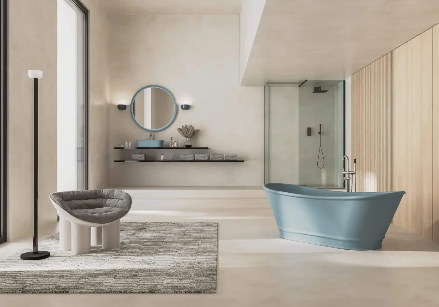 Exceptional Norah Design MCVSPC01 mirror with light blue Norahcryl and velvety matt texture