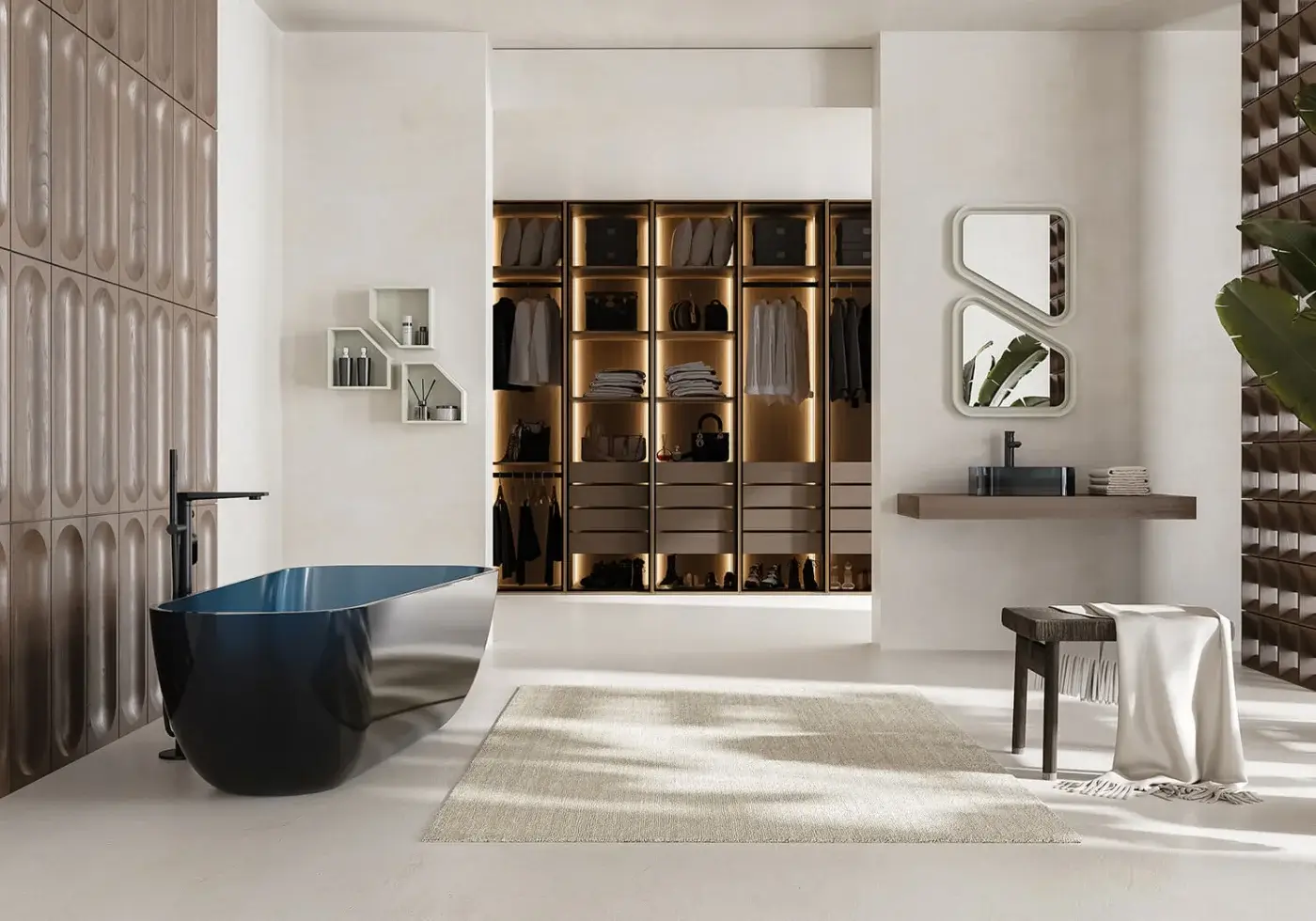 Exclusive Norah Design MCVSPC03 mirror with layered asymmetrical form in contemporary silvered Norahcryl and velvety matt finish