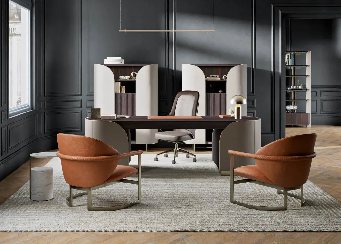 Superior Capital Flora lounge chair in warm brown textile upholstery crafted with a galvanic aluminum base