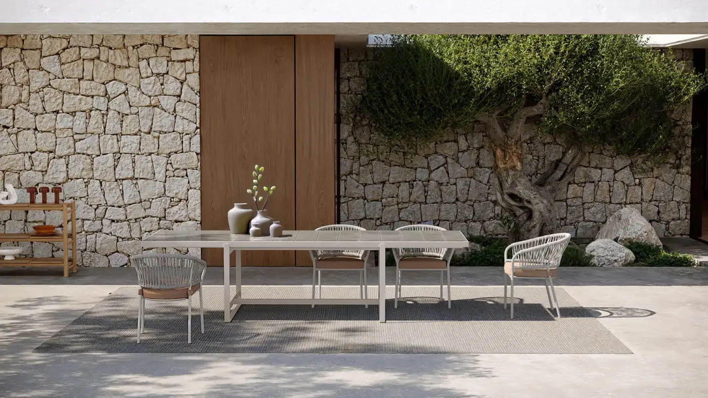 Exceptional Atmosphera Pleasure armchair with sculpted aluminum, terracotta woven textile and crisp white finish