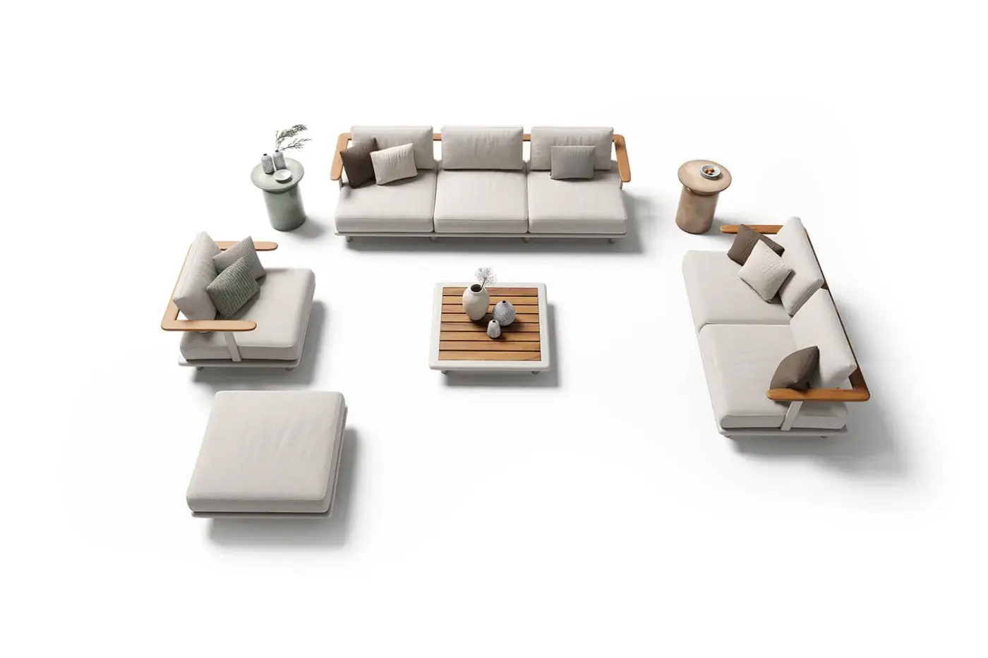 Exceptional Atmosphera Bliss coffee table crafted with aluminum base and premium teak displaying a satin finish