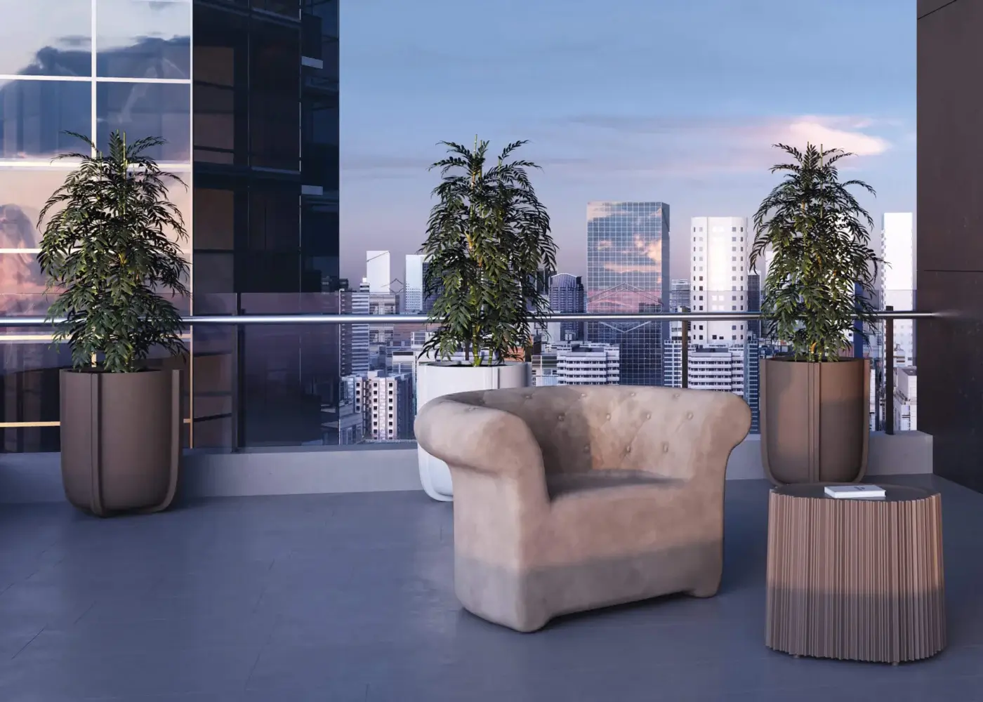 Architectural Serralunga Cassero planter in brown-grey concrete-effect LLDPE plastic with a textured matte surface