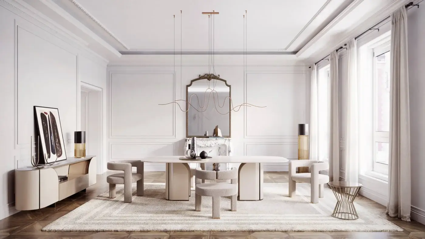 Superior Capital Duna table with elongated oval tabletop and luminous gold-toned metal base crafted in Italy with satin finish