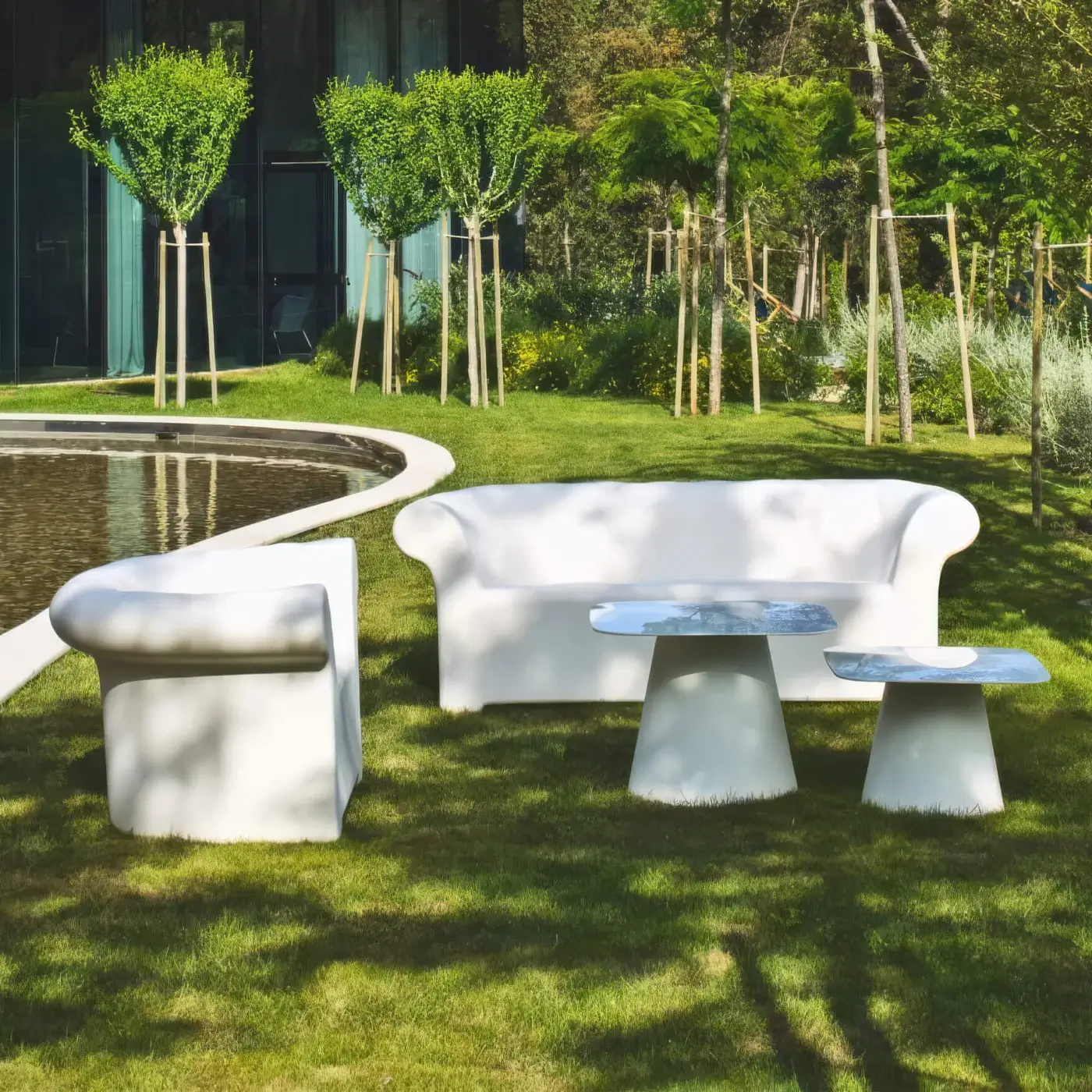 Distinctive Serralunga Sirchester sofa crafted from durable LLDPE with a smooth Moleskin finish in an off-white color
