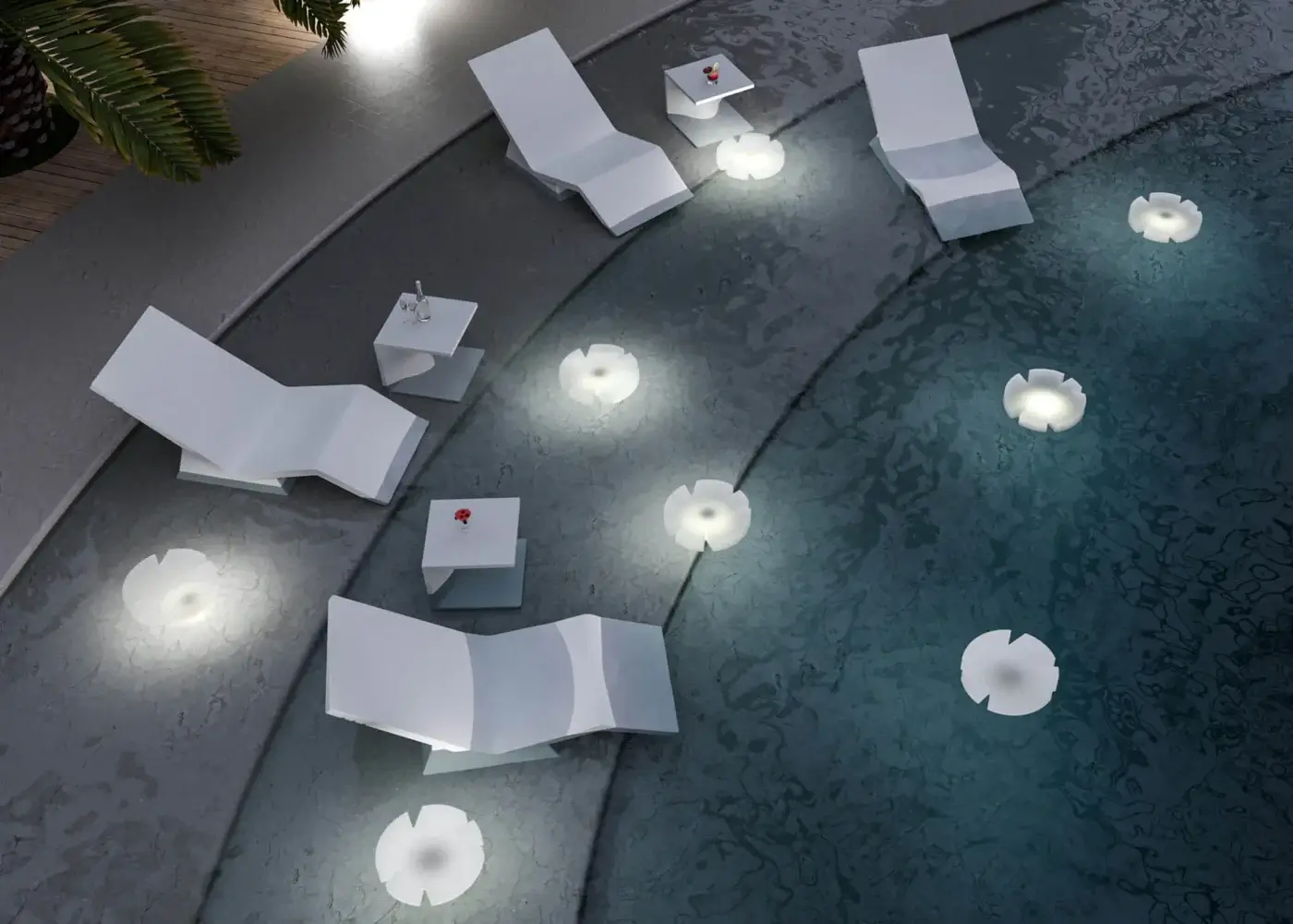 Innovative Serralunga Aqua Lounger lounger built in white recyclable LLDPE plastic with a smooth textured finish