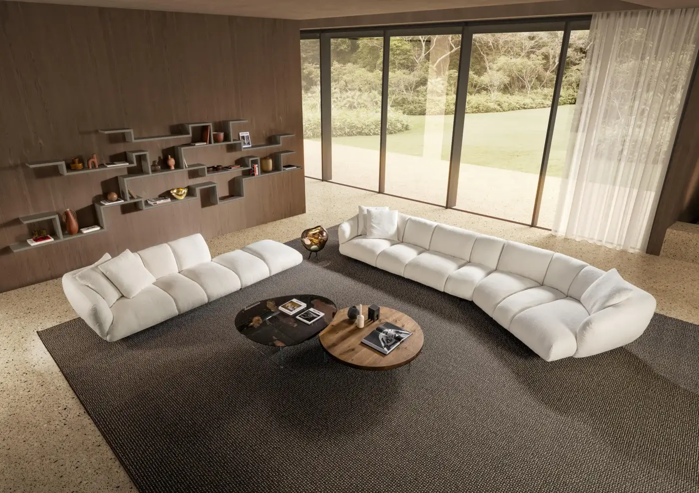 Luxury Lago Not Only White Sectional with matte‑faced white textile, soft nubby texture, rounded lines and curved seating