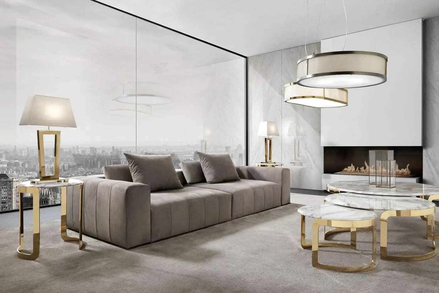 Distinguished DV Home Collection Deco table lamp with a muted taupe lampshade and high-end metal structure in a matte finish