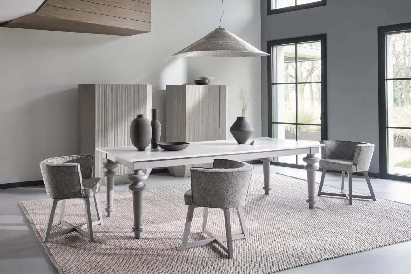 Exclusive Gervasoni Tapies cupboard in light grey fluted-effect concrete MDF with transparent tempered glass shelves