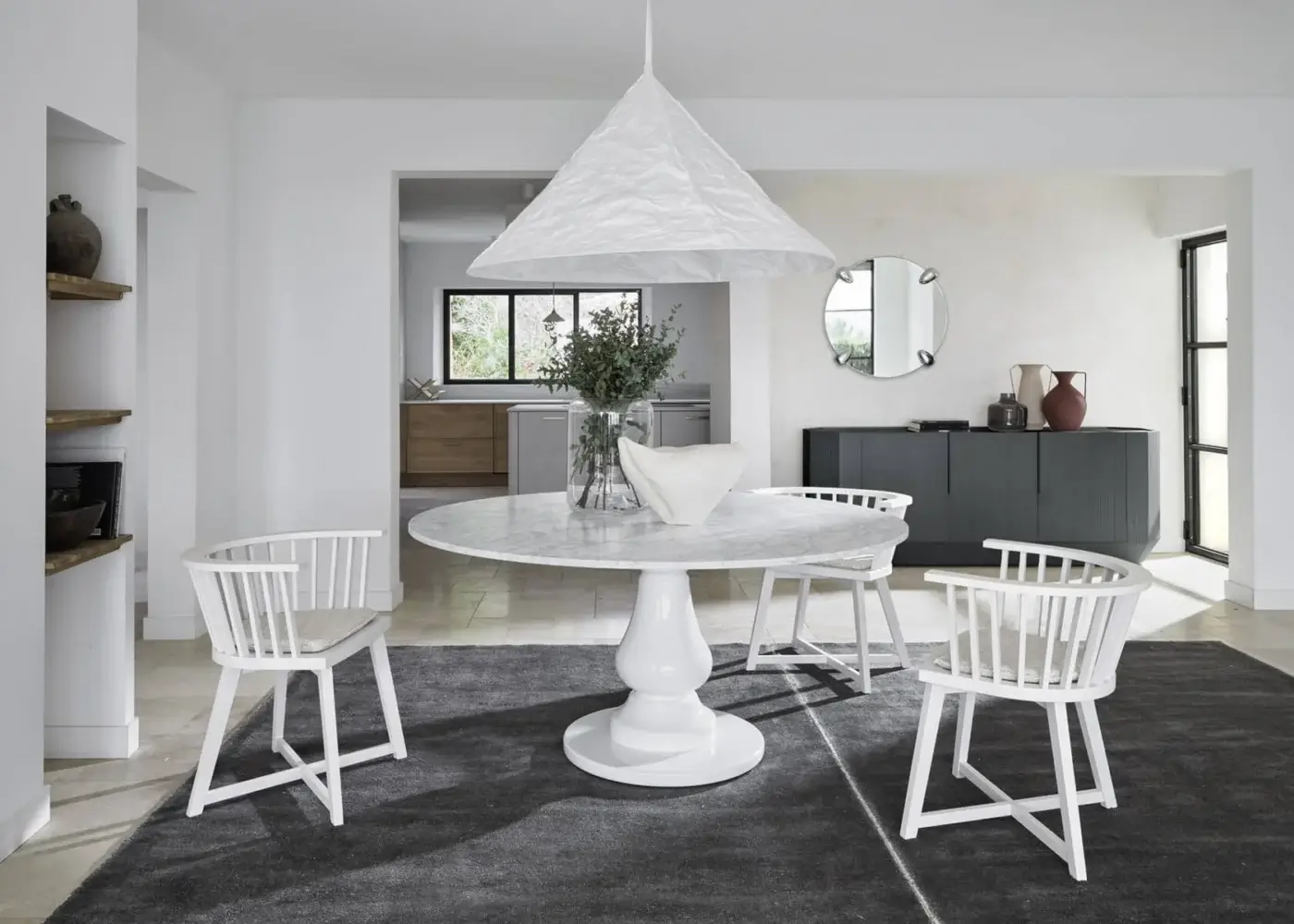 Distinguished Gervasoni Gray 24 armchair made of matte white ash wood with semi-circular backrest and cross-formation legs