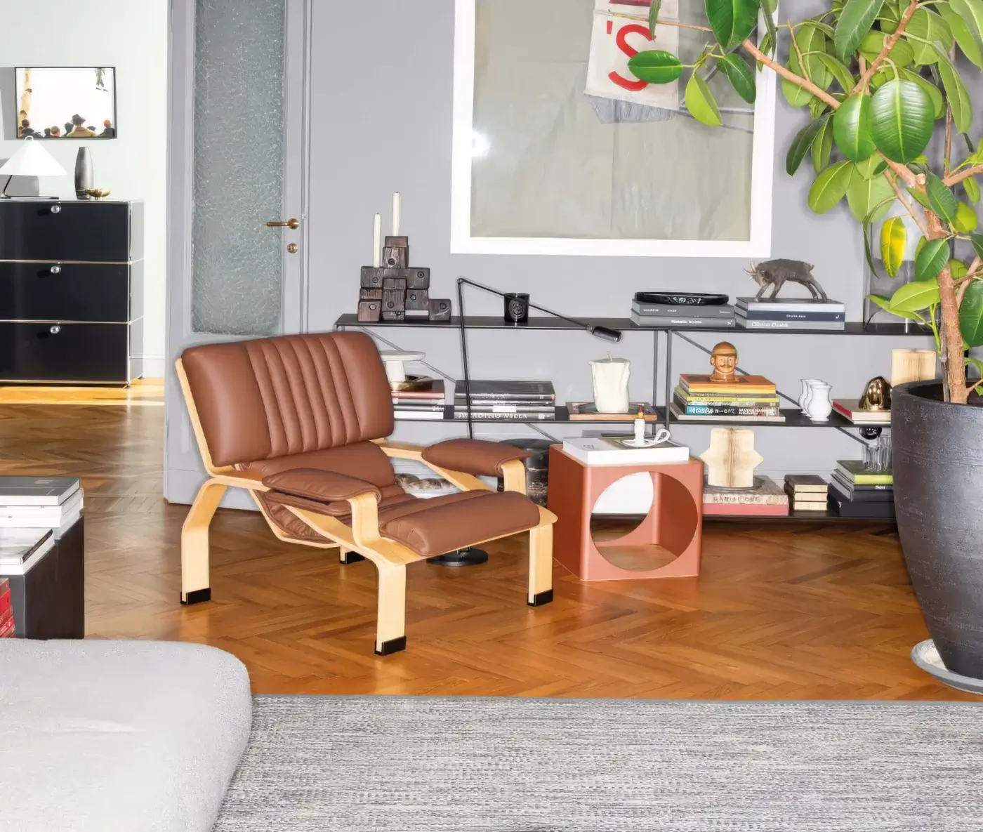 Sophisticated B-Line Ring Supercomfort side table in terracotta with smooth matte finish and monolithic cubic geometry