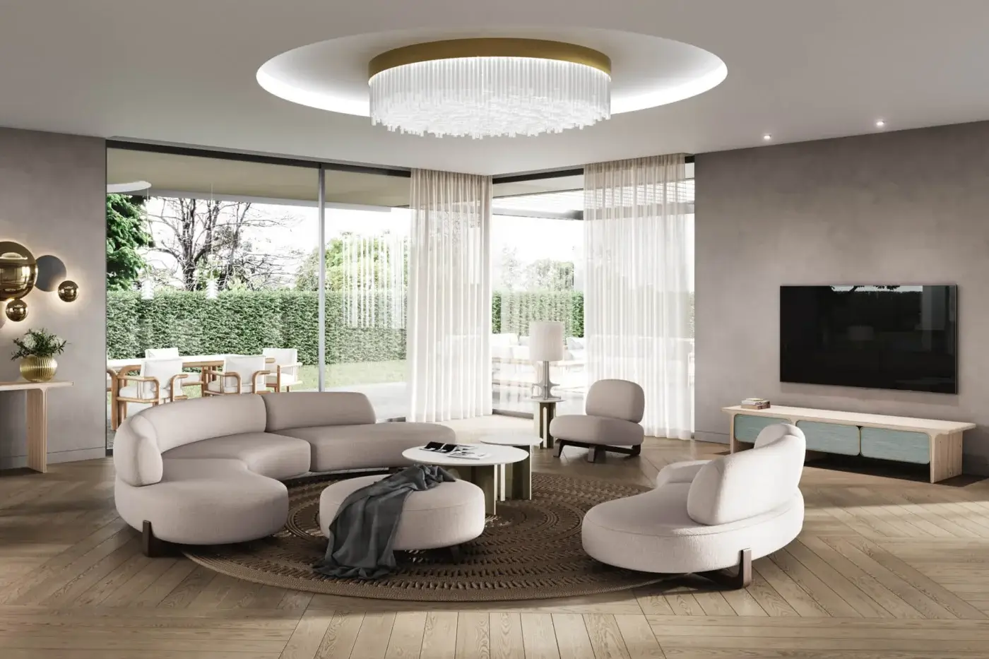 Sophisticated Paolo Castelli Vao sofa with soft cream textile upholstery and acetic solid ashwood base