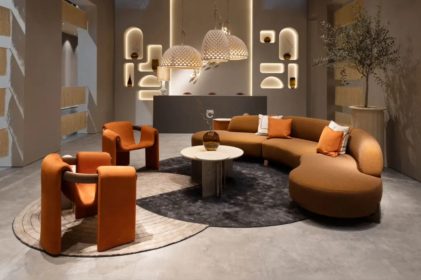 Sophisticated Paolo Castelli Arche coffee table featuring champagne satin finished metal base and natural ivory polished stone top
