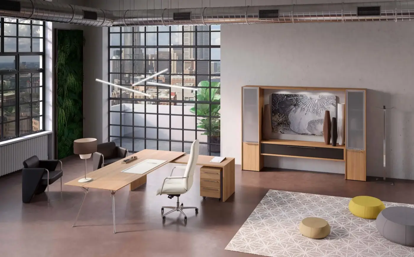 Sophisticated Codutti Genesis wall unit with melamine top, wood countersides, frosted glass panels and matte finish