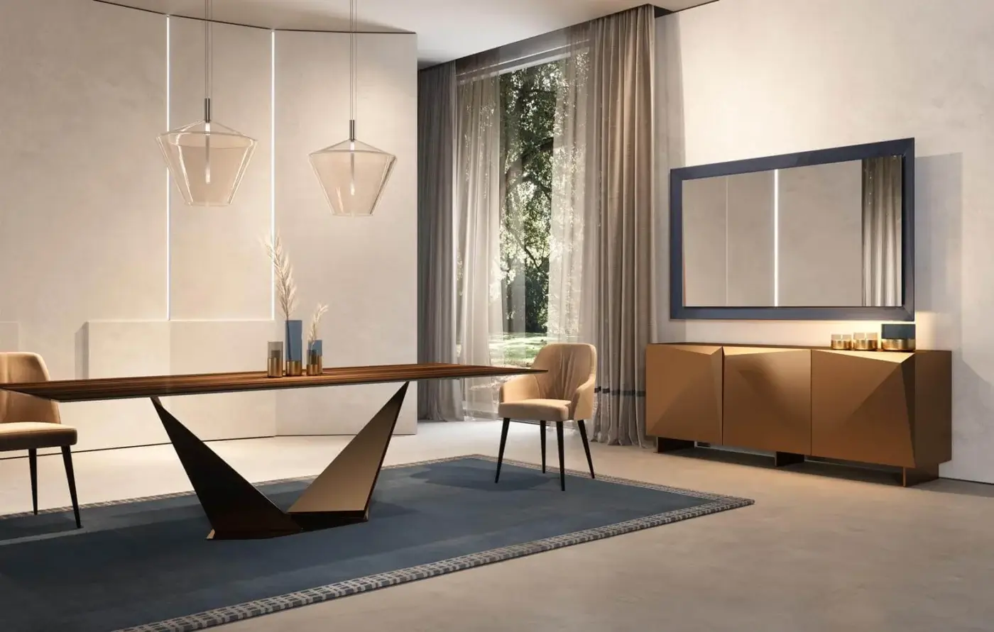 Superior Reflex Origami Maxi sideboard in lacquered wood with metallic bronze finish and angled door fronts