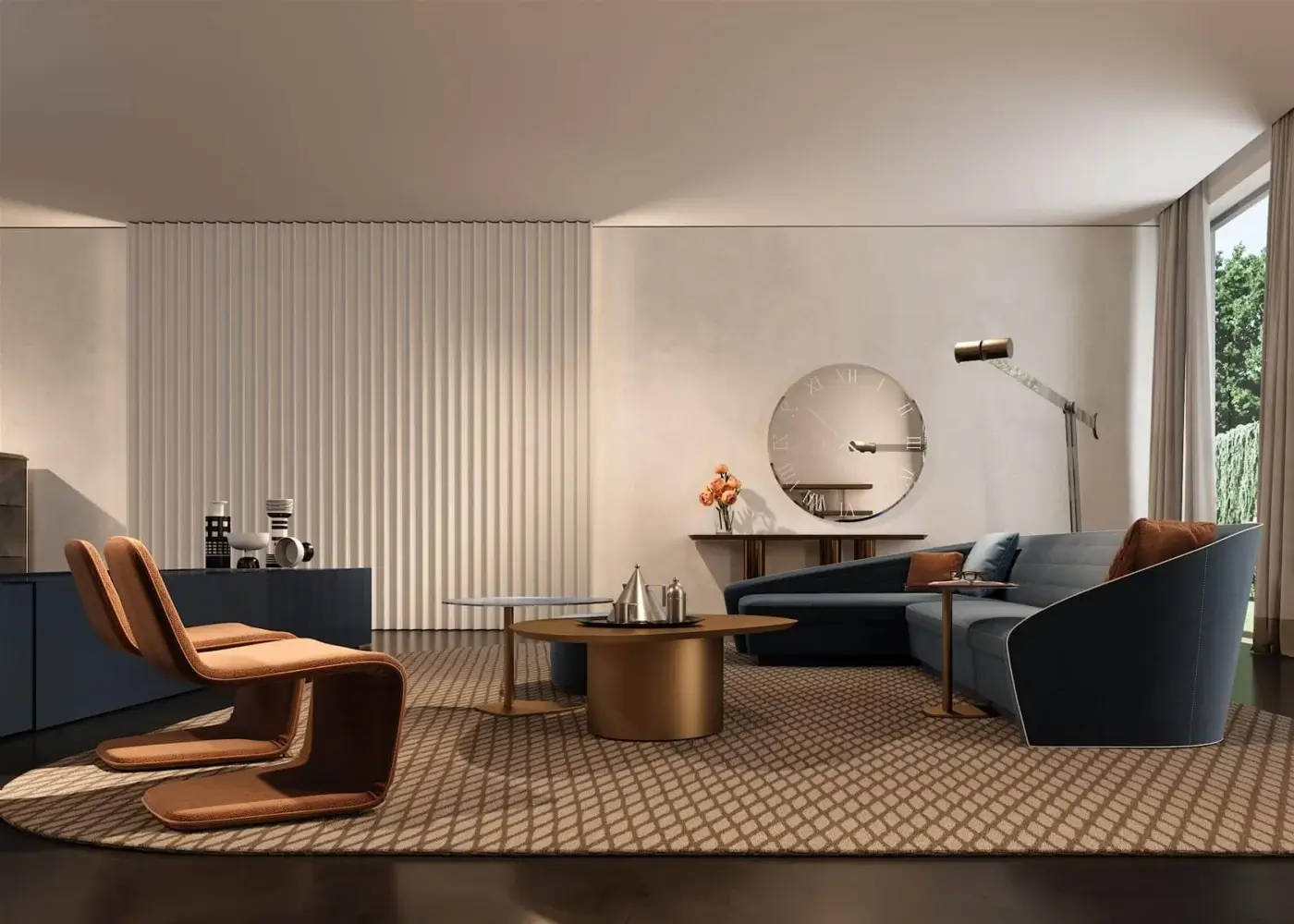 Exceptional Reflex Jazz lounge chair fully upholstered in warm brown fabrics with a sinuous curvilinear form crafted in Italy