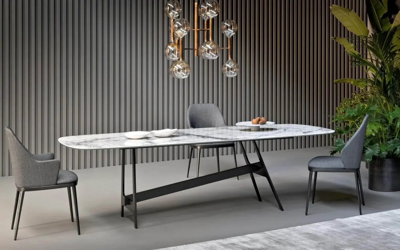 Distinguished Bonaldo Mida armchair upholstered in sleek gray textile with slender metal legs presents a harmonious finish