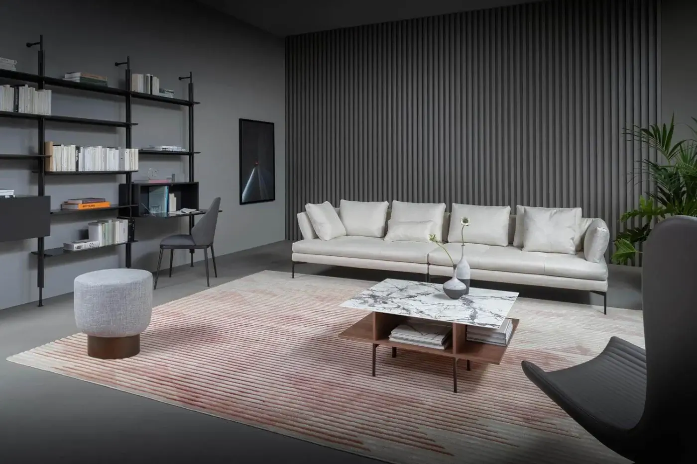 Superior Bonaldo Aliante sofa with removable light beige fabric upholstery and slender matt painted metal supports