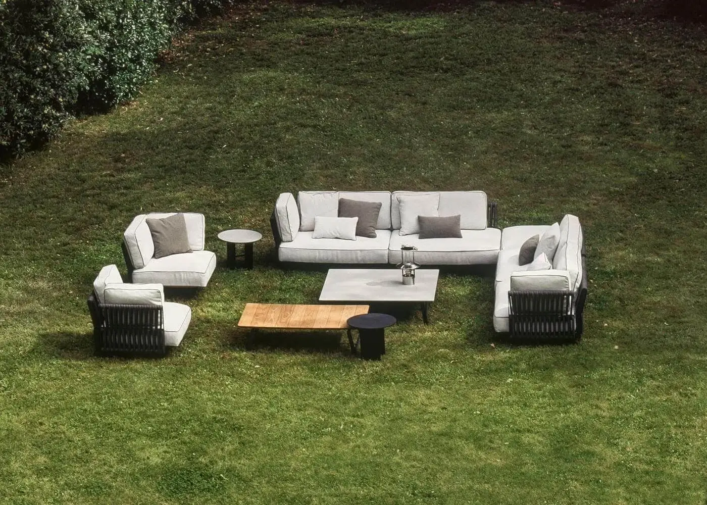 Elegant Potocco Soul lounge chair with woven dark-toned backrest and light gray cushions crafted in a modern style