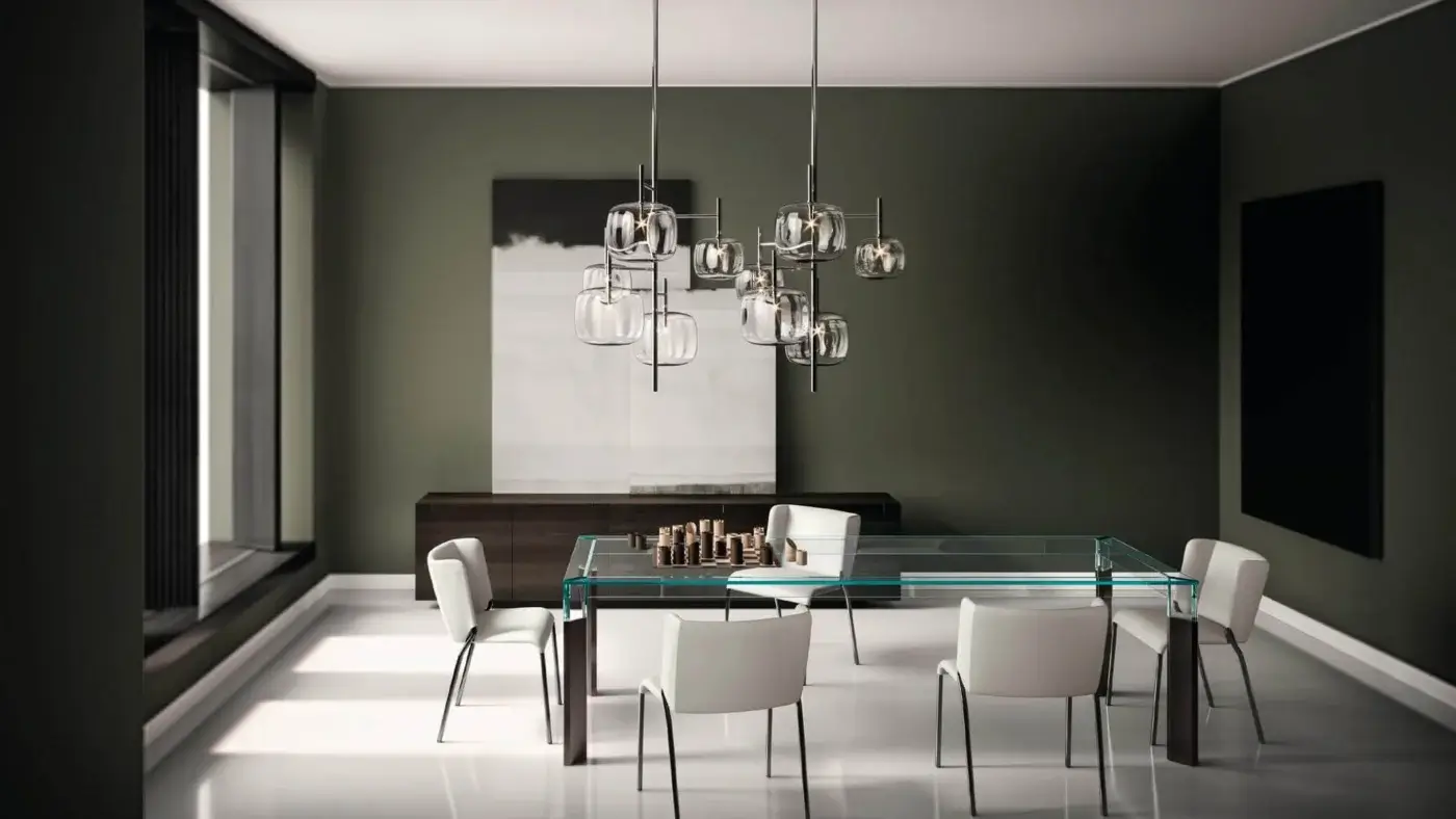 Superior Tonelli Design Major sideboard with splendid glass and dark brown wood, displaying clean lines