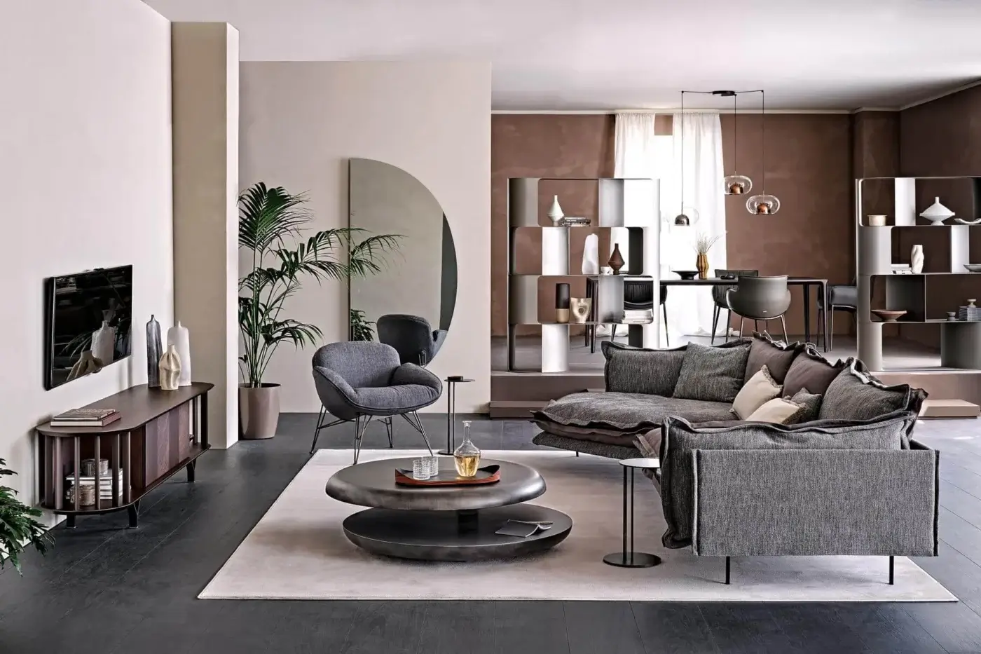 Exceptional Cattelan Italia Yo-yo coffee table built in brushed grey lacquered wood with a swiveling upper top and matte finish